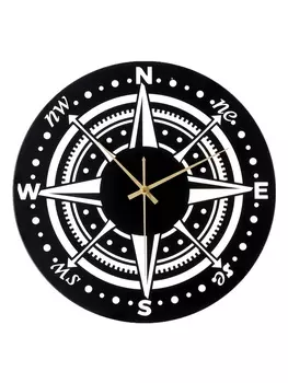 Часы настенные интерьерные «Компас», плавный ход, d-40 см, черные