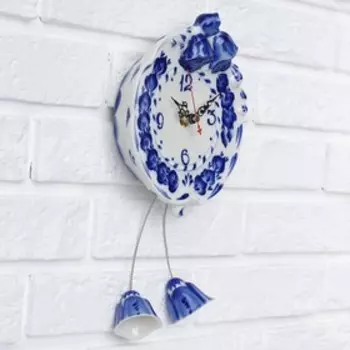 Часы настенные "Колокольчик", гжель фарфор
