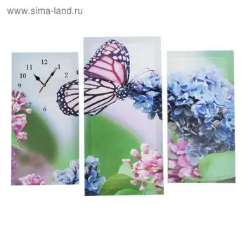 Часы настенные, модульные, серия: Цветы, "Бабочка на цветках", 60х80 см