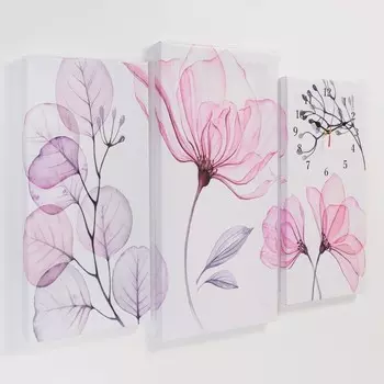 Часы настенные модульные, серия: Цветы, 60 х 80 см