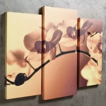 Часы настенные, модульные, серия: Цветы, "Веточка орхидеи", 60х80 см