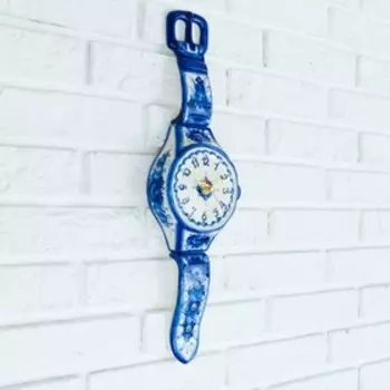 Часы настенные "Наручные", гжель, фарфор, 47х14 см
