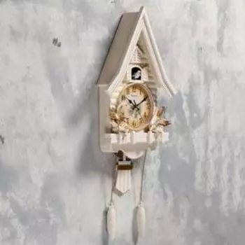 Часы настенные интерьерные большие с кукушкой «Лебеди», плавный ход, 63832 см, белые