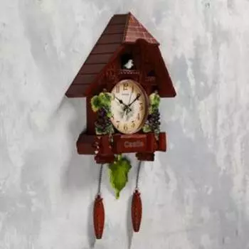 Часы настенные интерьерные большие с кукушкой «Лоза», плавный ход, 631036 см, коричневые