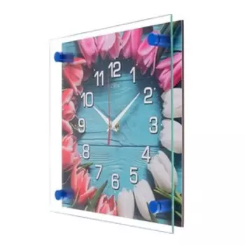 Часы настенные: Цветы, "Бутоны", бесшумные, 25 х 25 см