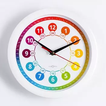 Часы настенные, d-28 см, детские, "Цветные цифры", бесшумные