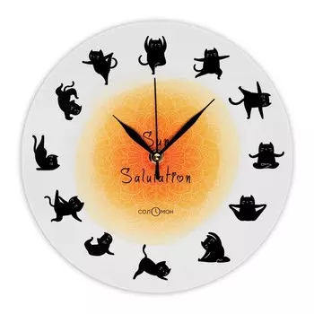 Часы настенные, серия: Интерьер, "Позы для йоги от кота", дискретный ход, d-23.5 см