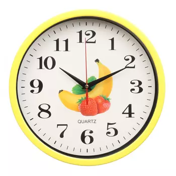 Часы настенные, серия: Кухня, "Банан и клубника", плавный ход, d-28 см