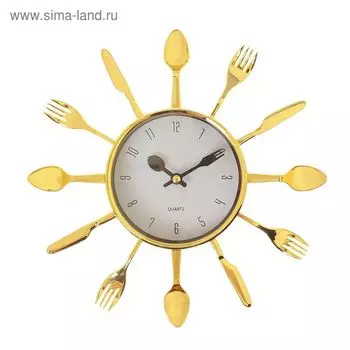 Часы настенные, серия: Кухня, "Вилки, ложки, поварешки", плавный ход, d=25 см