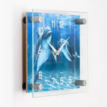 Часы настенные: Море, "Дельфины", бесшумные, 20 х 26 см