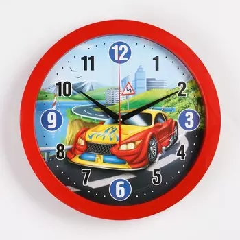 Часы настенные, d-28 см, детские, "Машинка", бесшумные