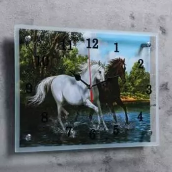 Часы-картина настенные, интерьерные "Кони", бесшумные, 25 х 35 см