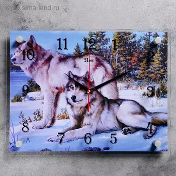 Часы настенные, серия: Животный мир, "Волки в зимнем лесу", 30х40 см, микс