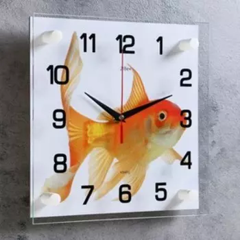 Часы настенные, серия: Животный мир, "Золотая рыбка", плавный ход, 25 х 25 см