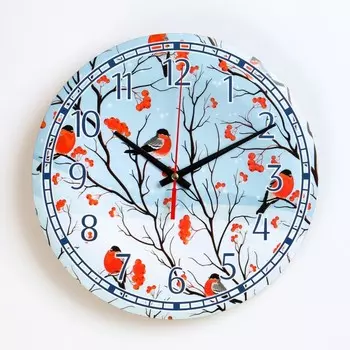 Часы настенные "Снегири", d-24 см, плавный ход