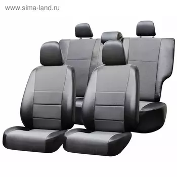 Чехлы сиденья Lada LARGUS с 2012 5-мест, жаккард, экокожа 13 предм. Skyway, темно-серый, V015-5-2C