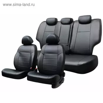 Чехлы сиденья Nissan Almera седан с 2012-2018 г седан слитная спинка, экокожа 11 предметов, SKYWAY, чёрный Nis3-2K