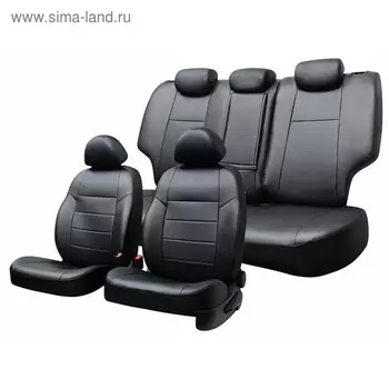 Чехлы сиденья Toyota Land Cruiser Prado 120 2002-2009 экокожа, 13 предм. Skyway, черный, Ty13-2K