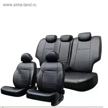 Чехлы сиденья Volkswagen POLO с 2010 седан раздел. спинка, экокожа,13 пр. SKYWAY, черный, Vw1-2K
