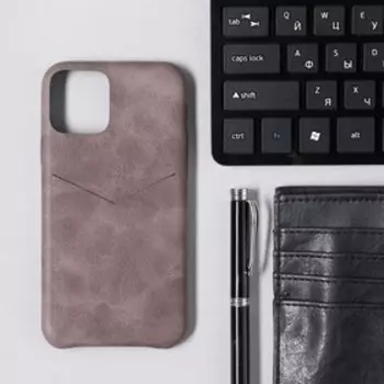 Чехол LuazON для iPhone 11 Pro, с отсеком под карты, кожзам, коричневый