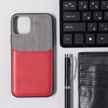 Чехол LuazON для iPhone 11 Pro, с отсеком под карты, текстиль+кожзам, красный