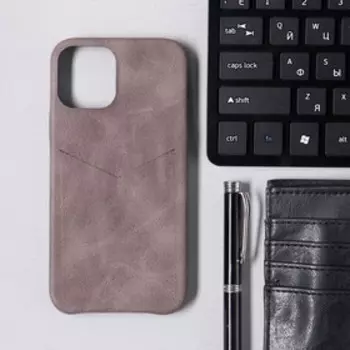 Чехол LuazON для iPhone 12/12 Pro, с отсеком под карты, кожзам, коричневый