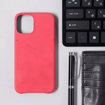 Чехол LuazON для iPhone 12 mini, с отсеком под карты, кожзам, красный