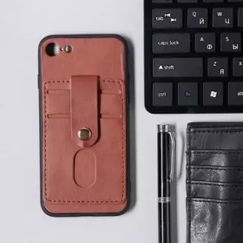Чехол LuazON для iPhone 7/8/SE (2020), с отсеками под карты, кожзам, коричневый