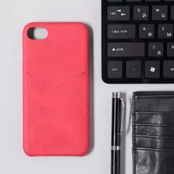 Чехол LuazON для iPhone 7/8/SE (2020), с отсеком под карты, кожзам, красный
