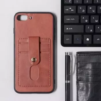 Чехол LuazON для iPhone 7 Plus/8 Plus, с отсеками под карты, кожзам, коричневый