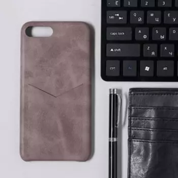 Чехол LuazON для iPhone 7 Plus/8 Plus, с отсеком под карты, кожзам, коричневый