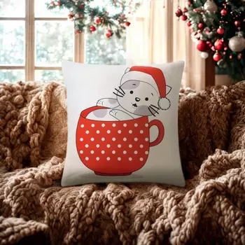 Чехол на подушку «Этель. Новогодняя чашка в горошек» 4040 см