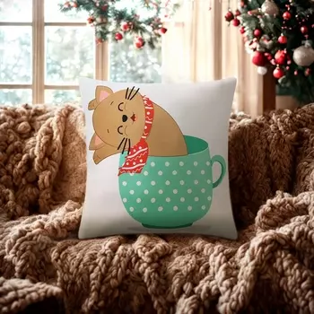 Чехол на подушку «Этель. Бирюзовая новогодняя чашка» 4040 см