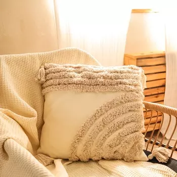 Чехол на подушку с кисточками SL Home, 4545 см, хлопок 100%, молочные