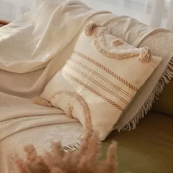 Чехол на подушку с кисточками SL Home, 4545 см, хлопок 100%, молочный, коричневый