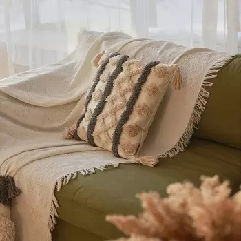 Чехол на подушку с кисточками SL Home, 4545 см, серый, бежевый