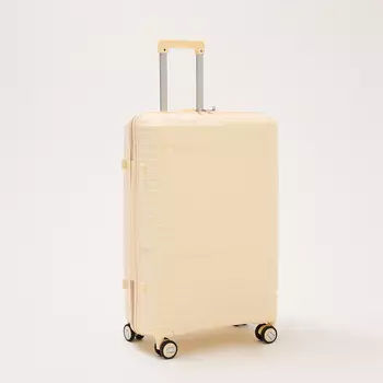 Чемодан большой 100 л (L), отдел на молнии, кодовый замок, 4 колеса, цвет бежевый