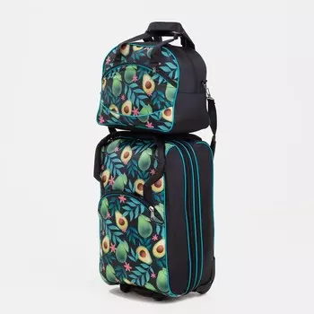 Чемодан на молнии 19", дорожная сумка, цвет чёрный/зелёный