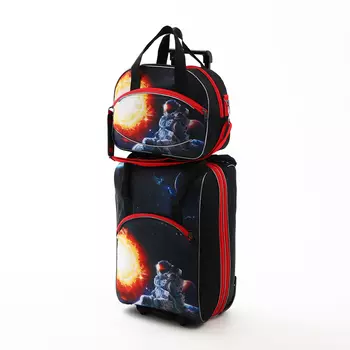 Чемодан на молнии, дорожная сумка, набор 2 в 1, цвет чёрный/красный