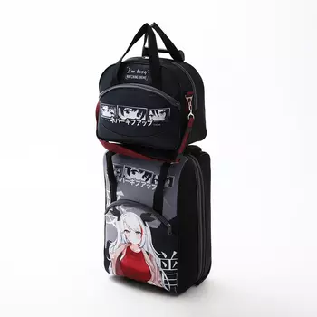 Чемодан на молнии, дорожная сумка, набор 2 в 1, цвет чёрный/серый