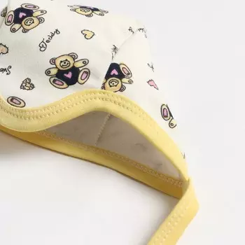 Чепчик детский, цвет молочный/мишка