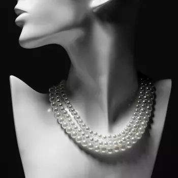 Бусы «Трио» с жемчугом, многоярусный, белые, 35 см
