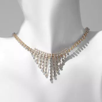 Колье «Водопад» мини, белое в золоте, 30 см