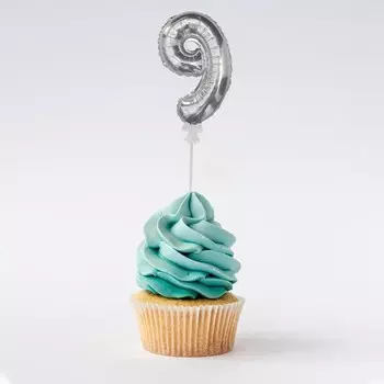 Воздушный шар-топпер «Цифра 9», 3", серебряный
