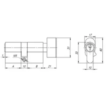 Цилиндровый механизм с вертушкой AX102.80 мм ,30х10х40, 5 ключей, цвет хром