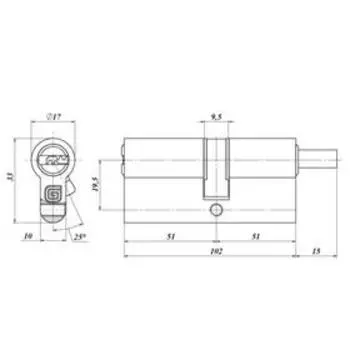 Цилиндровый механизм с вертушкой GB 102 мм, 51/51V, /128:4839/ Ni, 5 кл., цвет никель