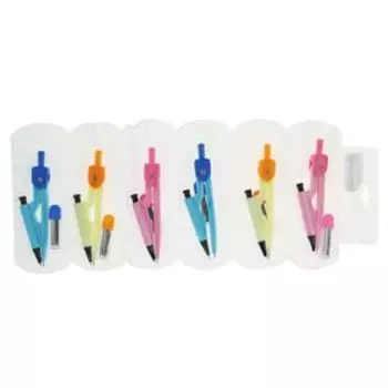 Циркуль пластиковый 120 мм с механическим карандашом, в ПВХ, с грифелями, МИКС