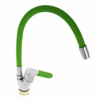 Cмеситель для кухни Accoona A4819K, однорычажный, силиконовый излив, латунь, зеленый/хром