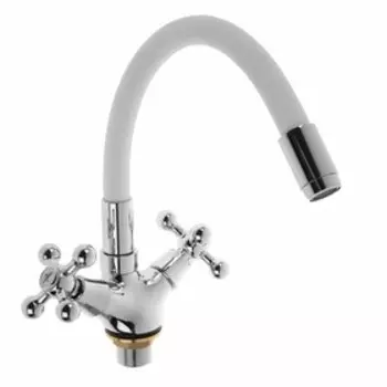 Смеситель для кухни Accoona A9871G, двухвентильный, силиконовый излив, силумин, белый/хром