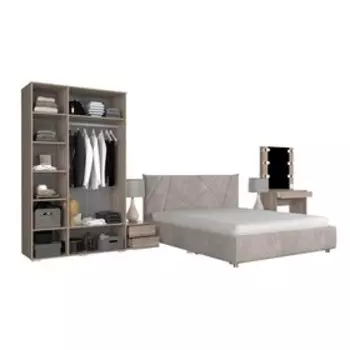 Cпальный гарнитур «Лайк К12» ЛДСП, велюр, Дуб мария/Фуксия/Капучино